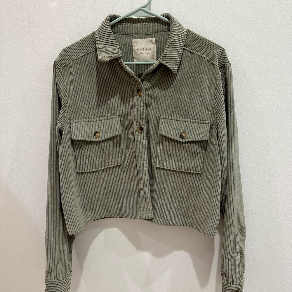 Altar'd State Green Utility Jacket Cropped Cotton